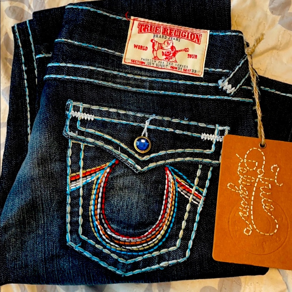 True Religion rainbow 🌈 stitch Joey Super T jeans